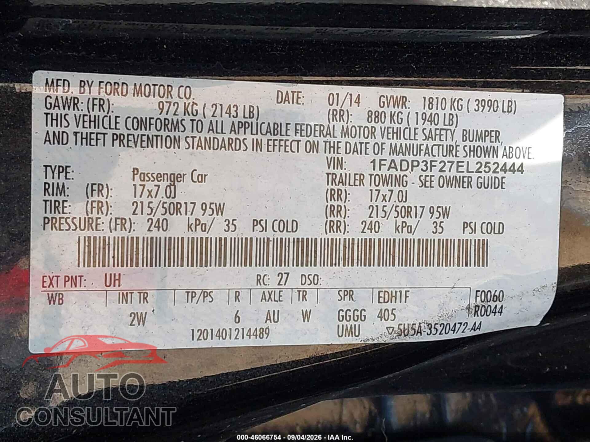 FORD FOCUS 2014 - 1FADP3F27EL252444