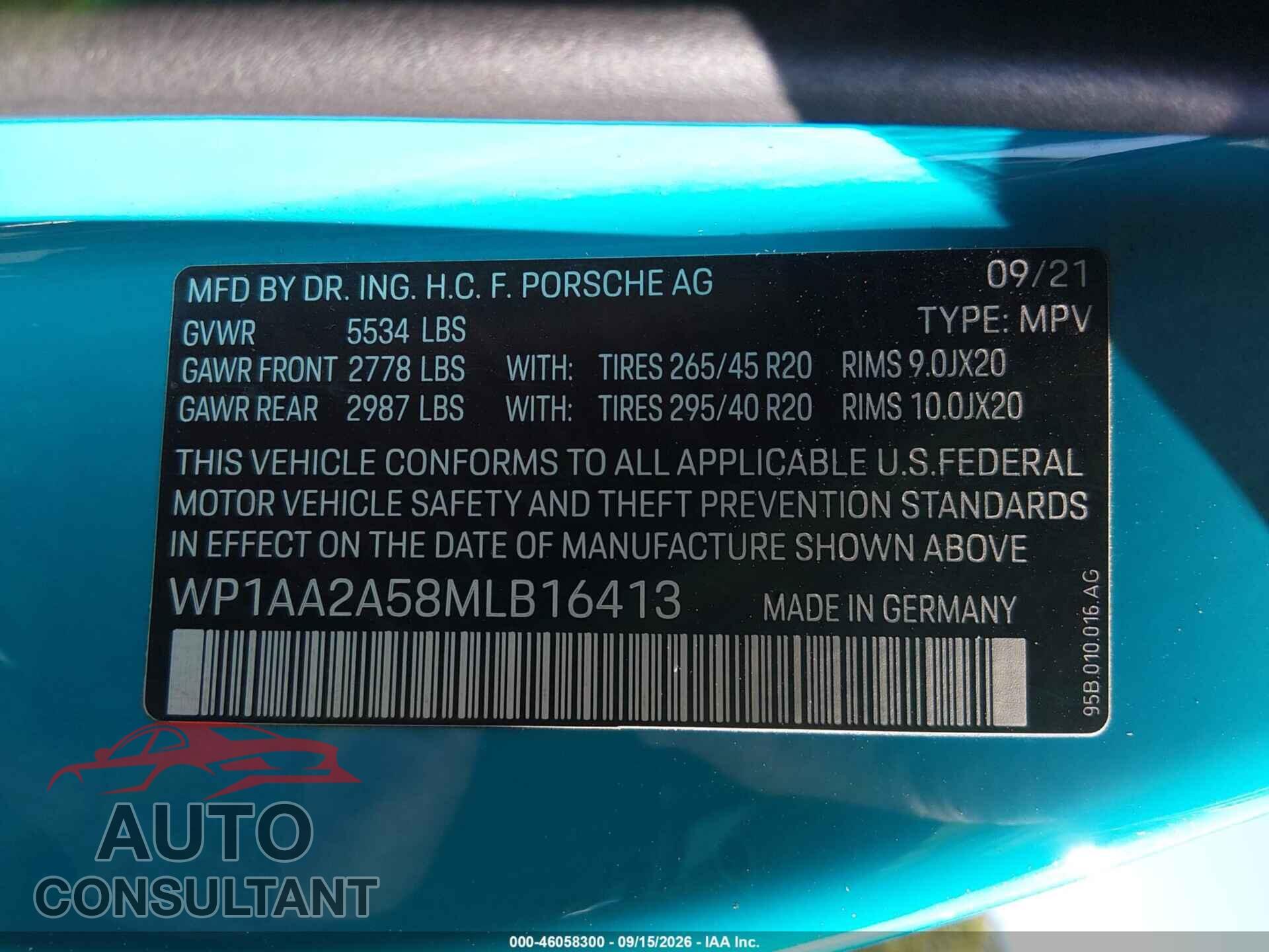 PORSCHE MACAN 2021 - WP1AA2A58MLB16413