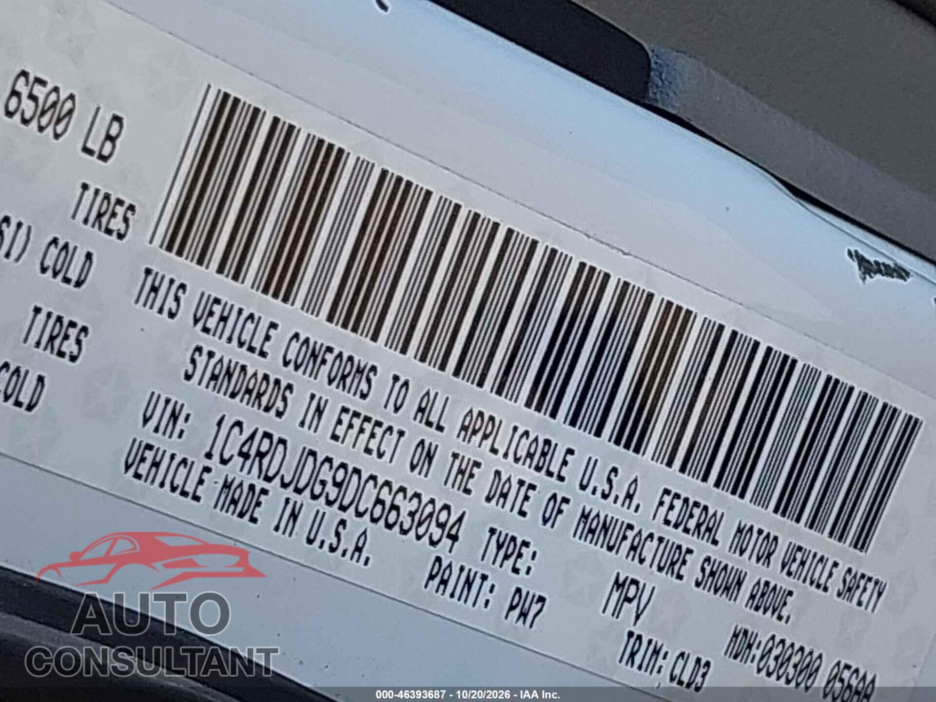 DODGE DURANGO 2013 - 1C4RDJDG9DC663094