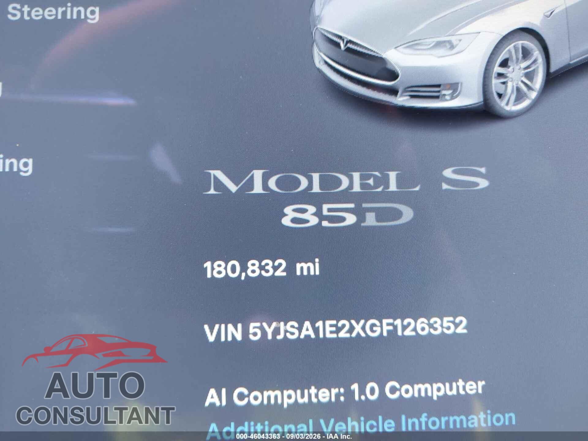 TESLA MODEL S 2016 - 5YJSA1E2XGF126352
