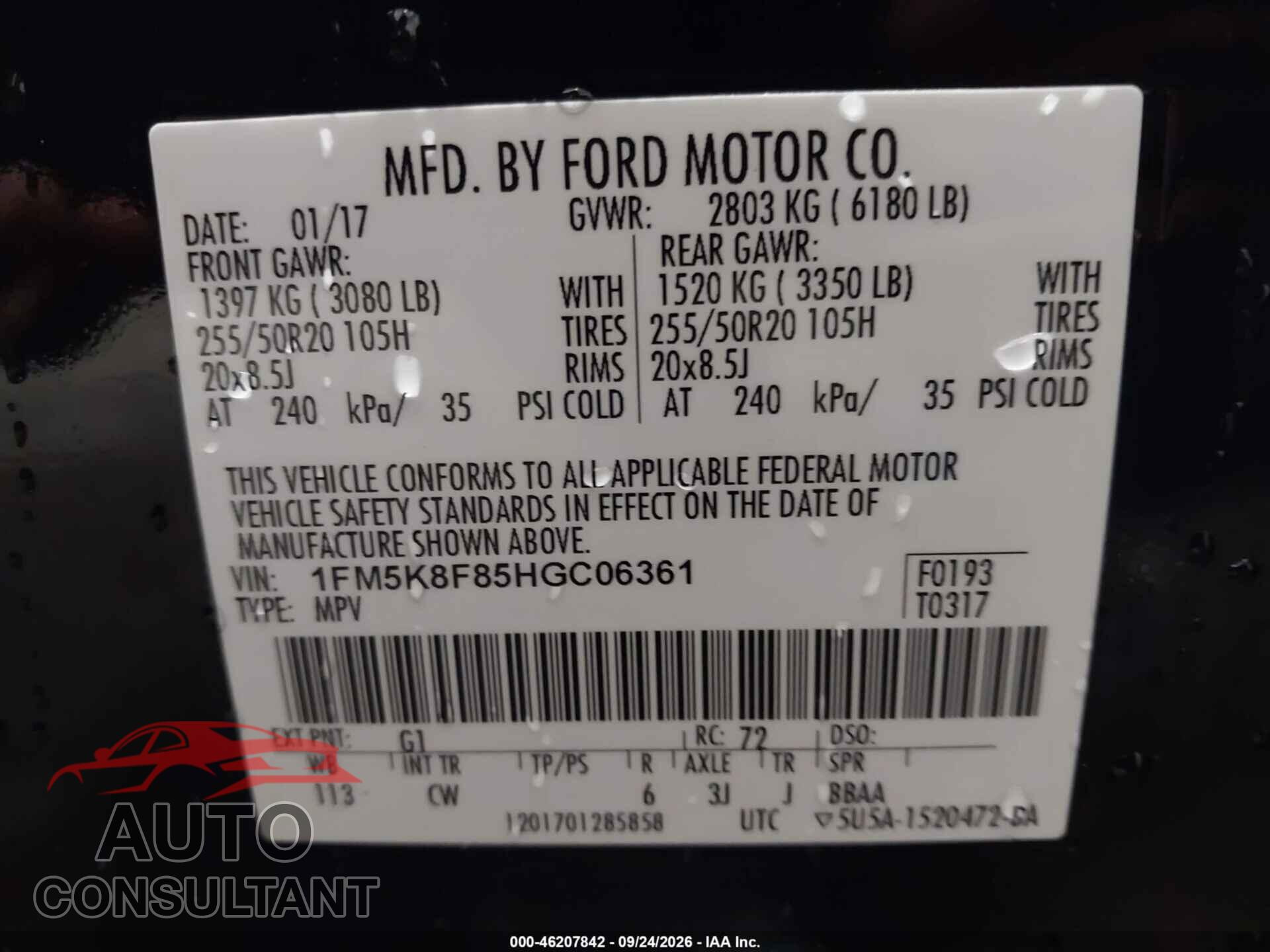 FORD EXPLORER 2017 - 1FM5K8F85HGC06361