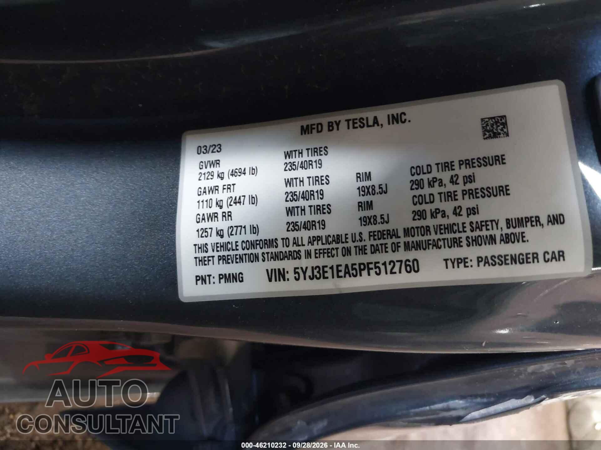 TESLA MODEL 3 2023 - 5YJ3E1EA5PF512760