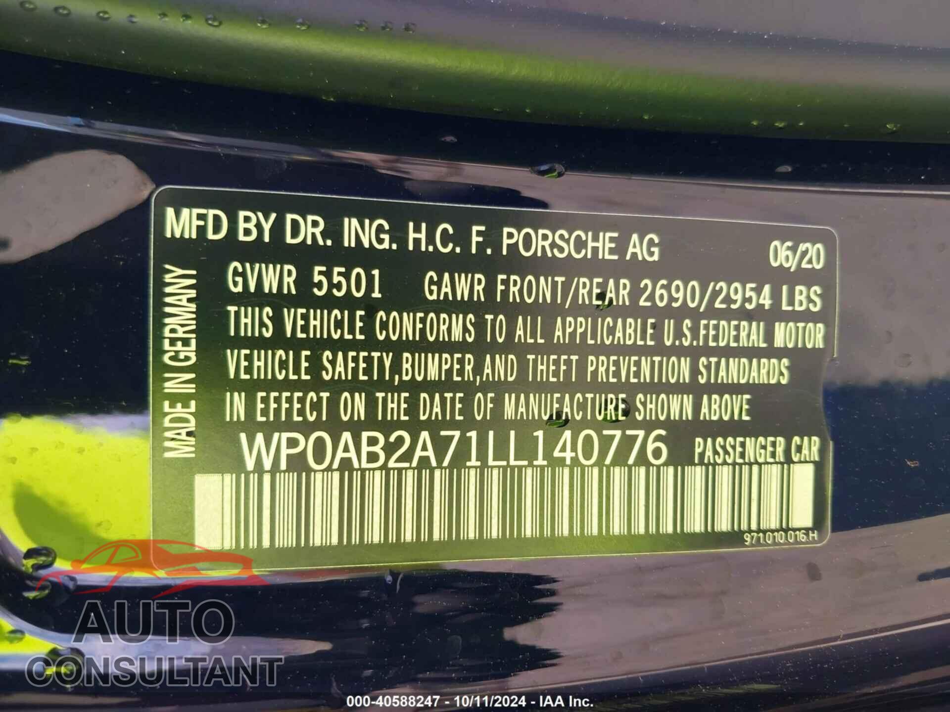 PORSCHE PANAMERA 2020 - WP0AB2A71LL140776