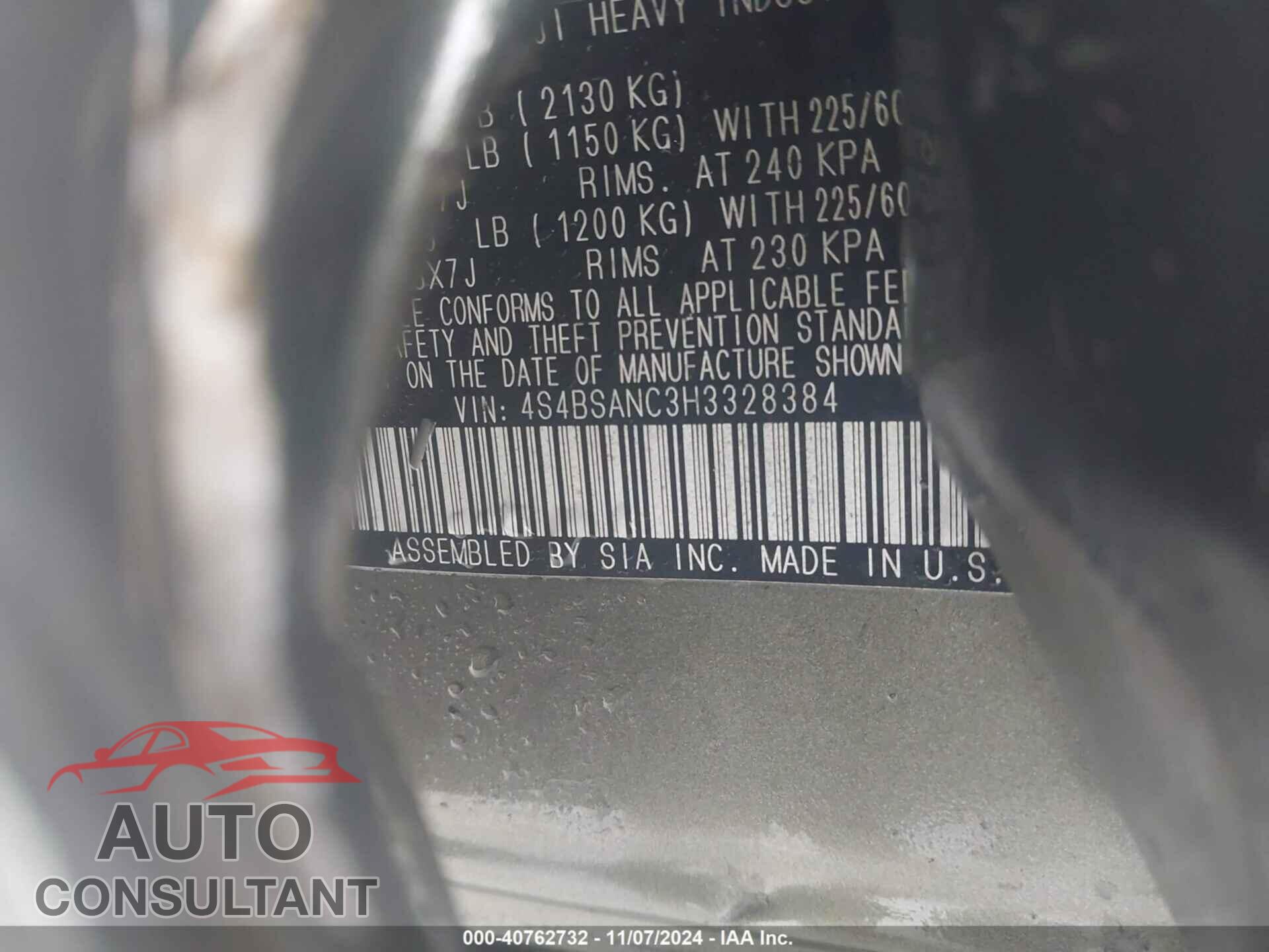SUBARU OUTBACK 2017 - 4S4BSANC3H3328384