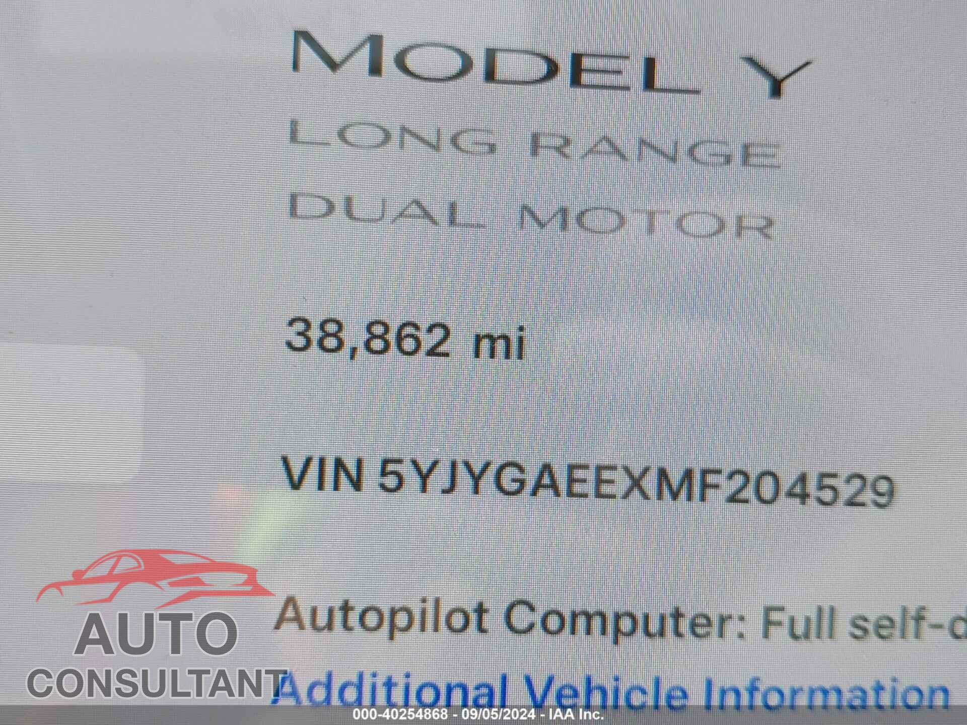 TESLA MODEL Y 2021 - 5YJYGAEEXMF204529