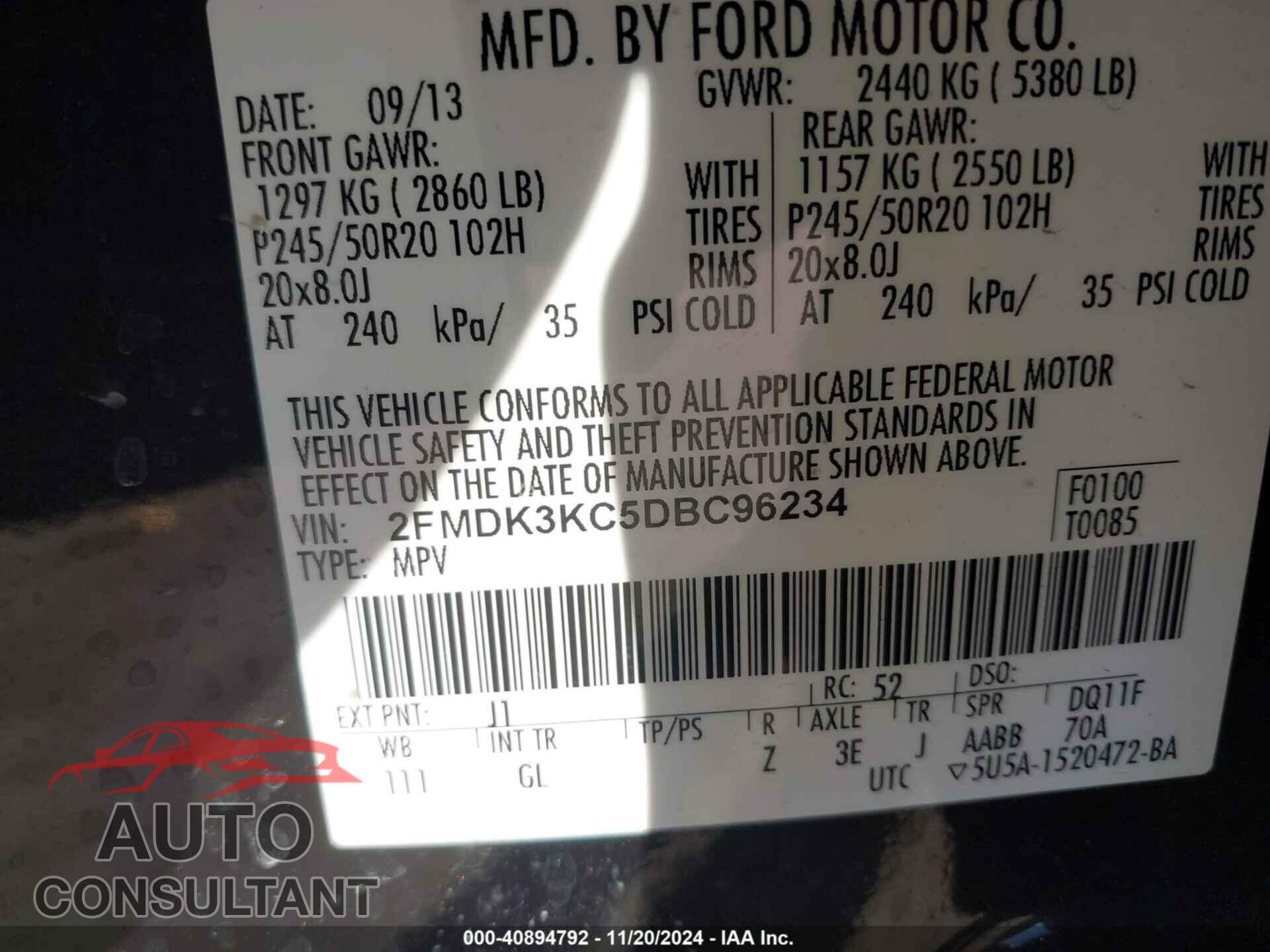 FORD EDGE 2013 - 2FMDK3KC5DBC96234