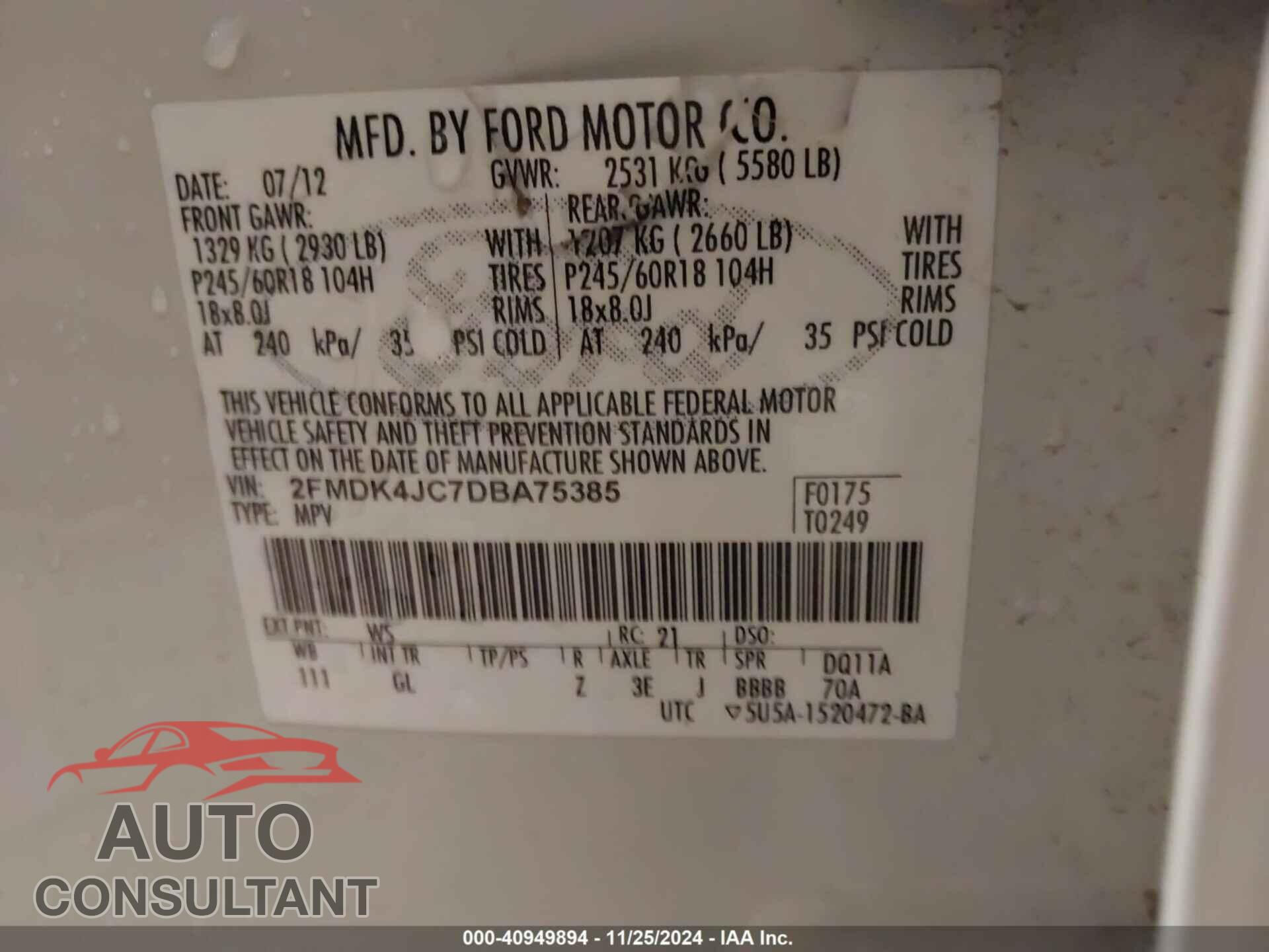 FORD EDGE 2013 - 2FMDK4JC7DBA75385