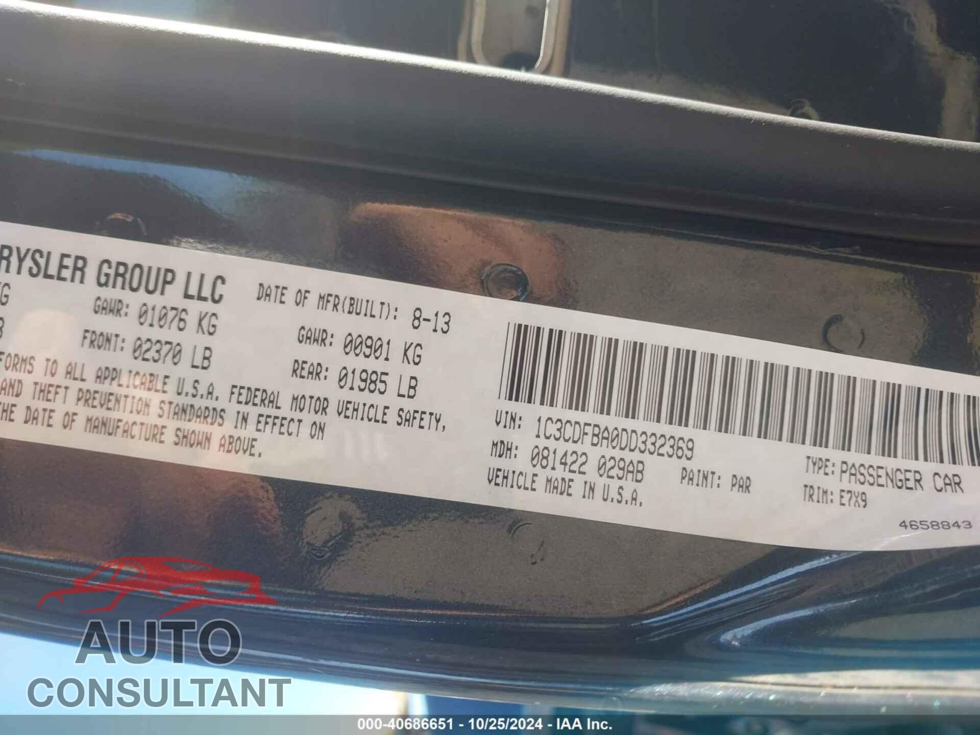 DODGE DART 2013 - 1C3CDFBA0DD332369