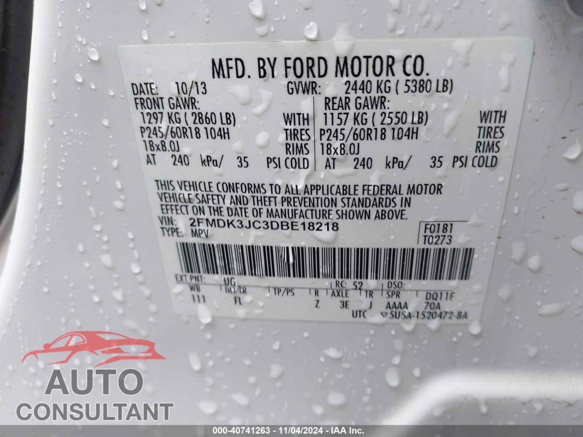 FORD EDGE 2013 - 2FMDK3JC3DBE18218