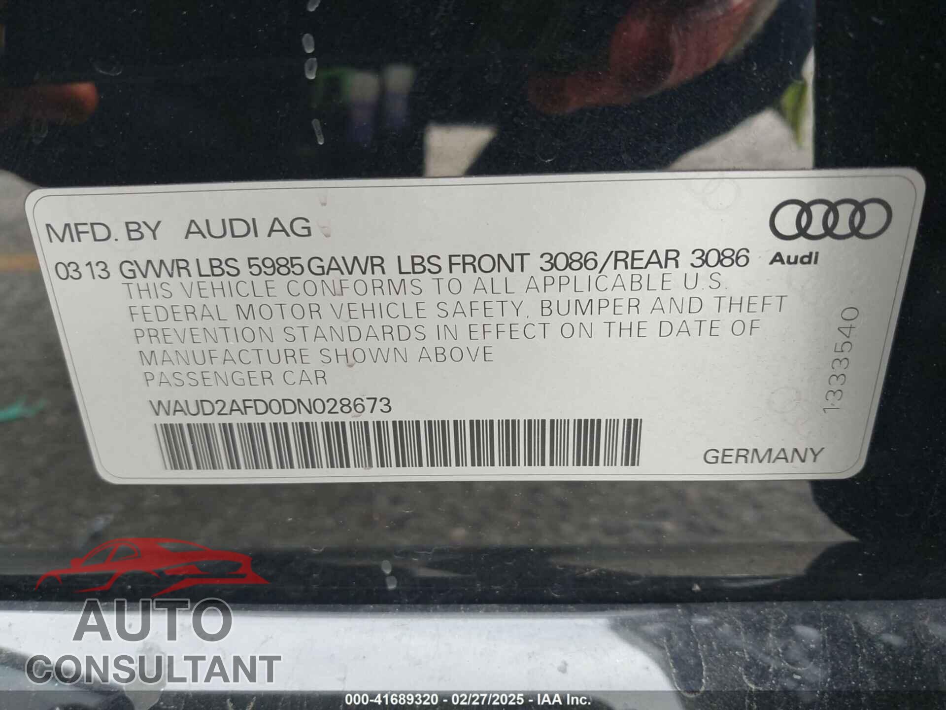 AUDI S8 2013 - WAUD2AFD0DN028673