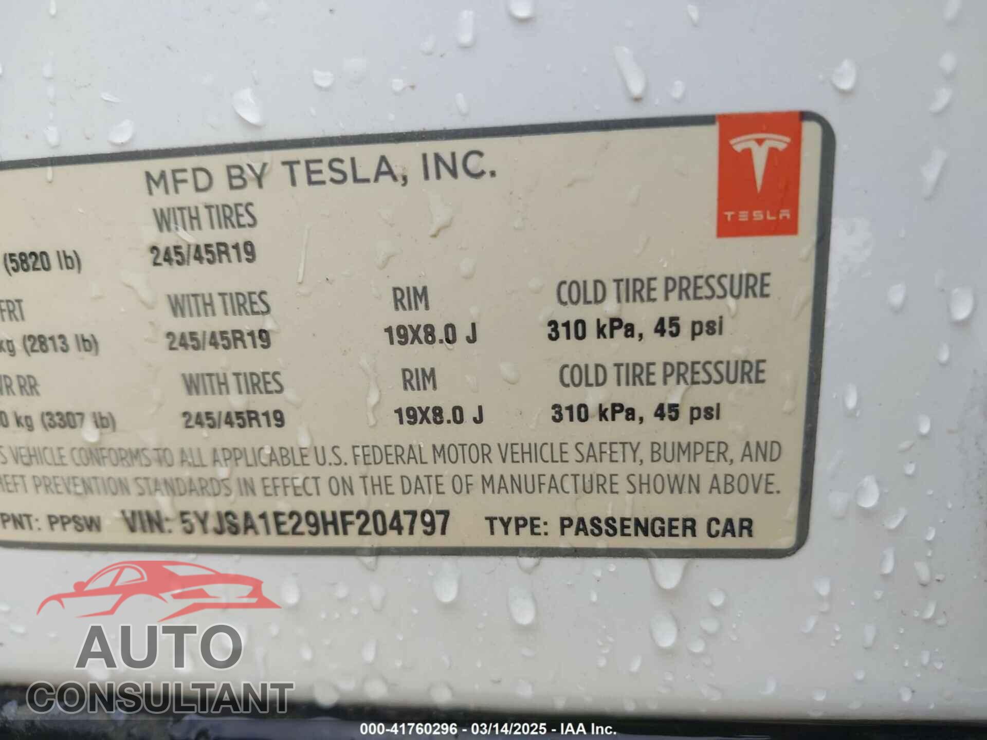 TESLA MODEL S 2017 - 5YJSA1E29HF204797