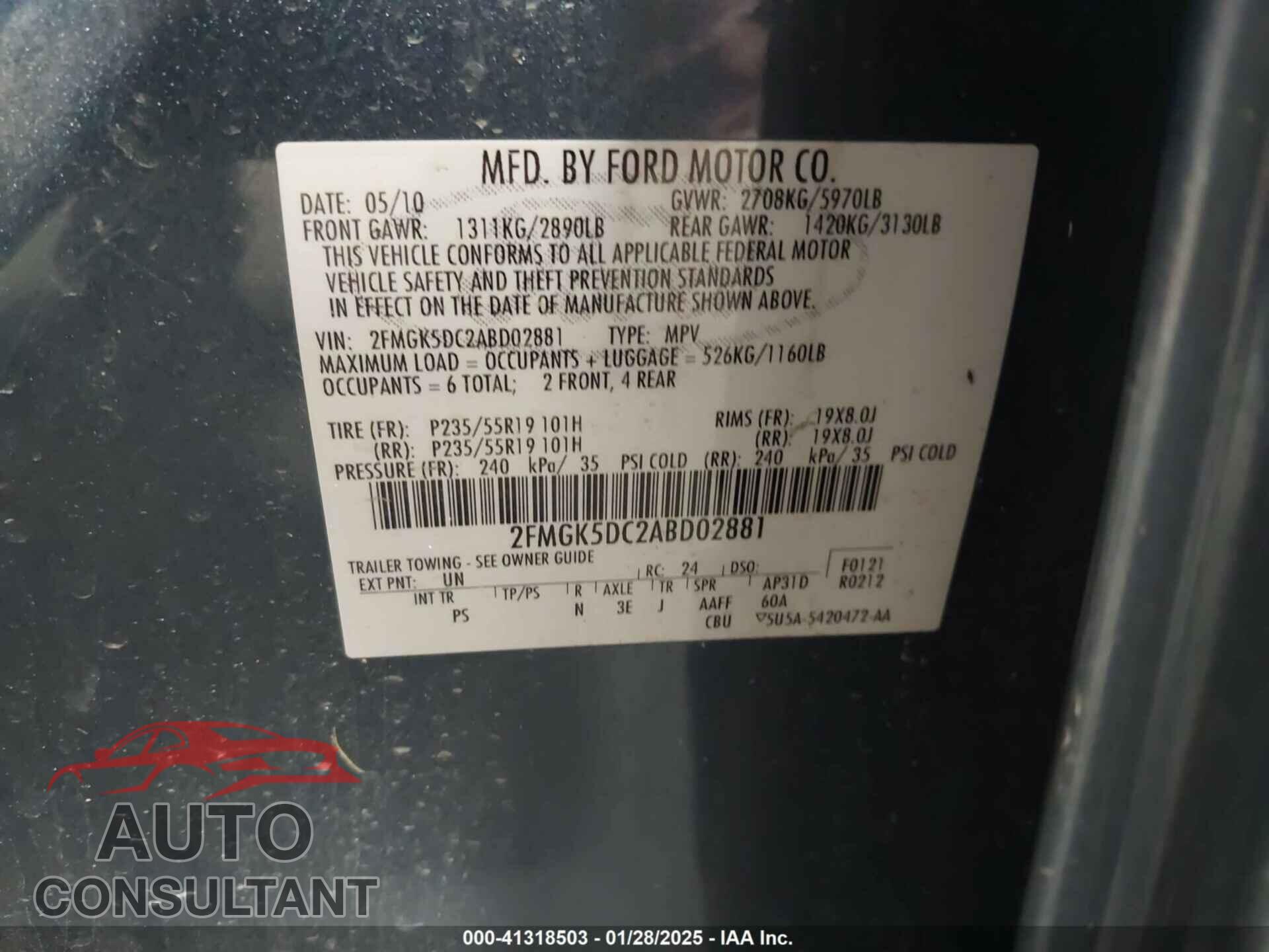 FORD FLEX 2010 - 2FMGK5DC2ABD02881