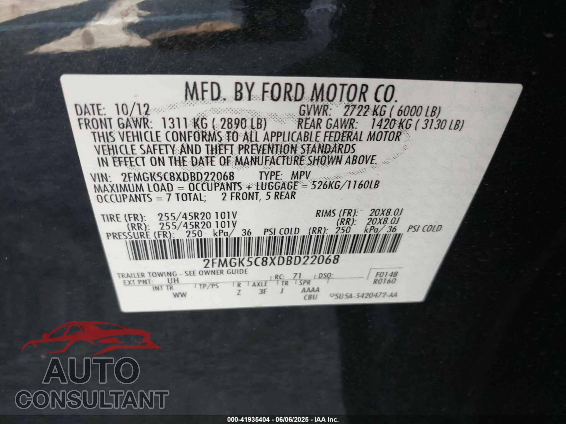 FORD FLEX 2013 - 2FMGK5C8XDBD22068
