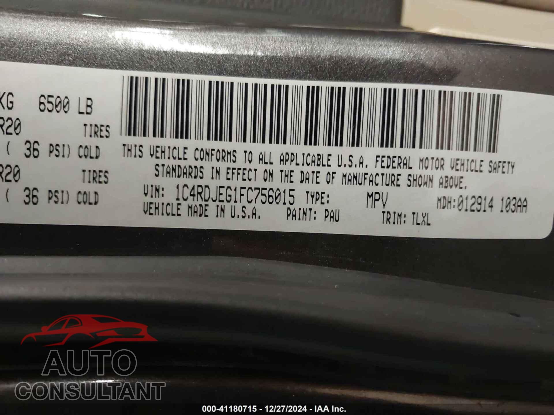 DODGE DURANGO 2015 - 1C4RDJEG1FC756015