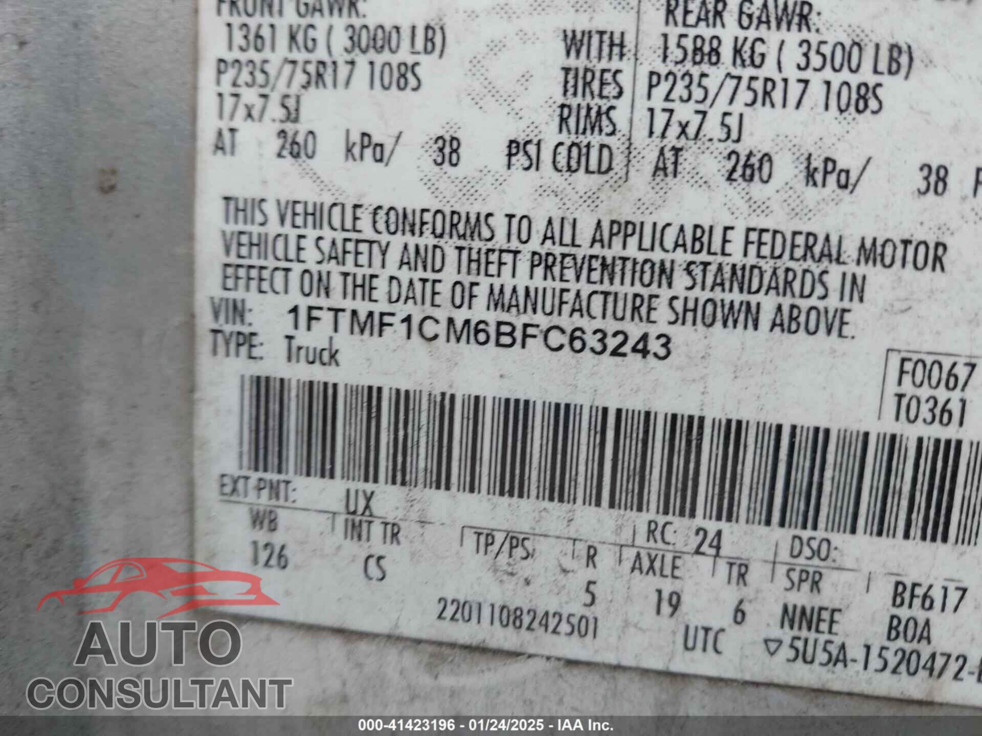 FORD F-150 2011 - 1FTMF1CM6BFC63243