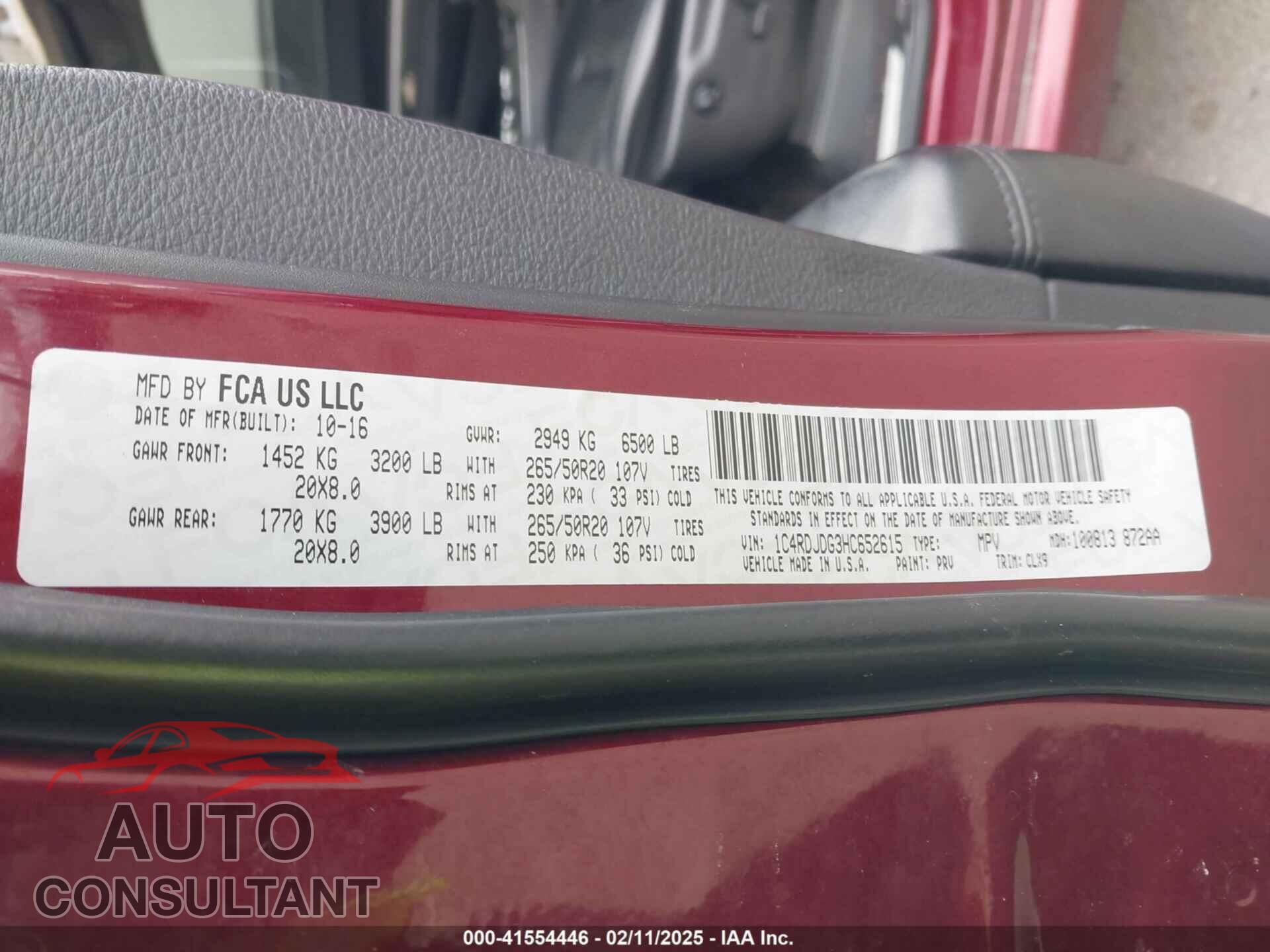 DODGE DURANGO 2017 - 1C4RDJDG3HC652615