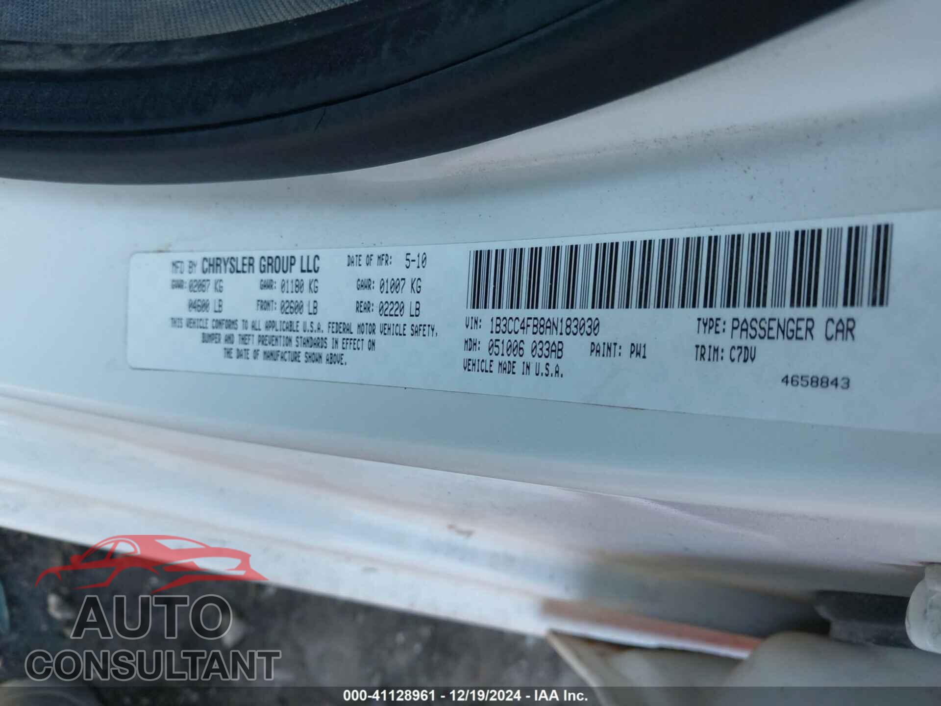 DODGE AVENGER 2010 - 1B3CC4FB8AN183030