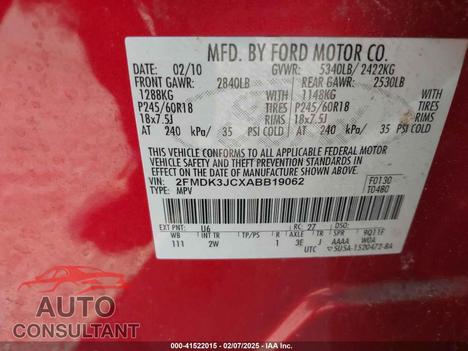 FORD EDGE 2010 - 2FMDK3JCXABB19062