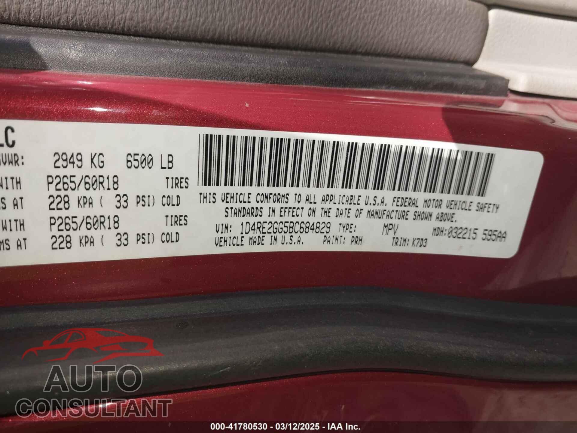 DODGE DURANGO 2011 - 1D4RE2GG5BC684829