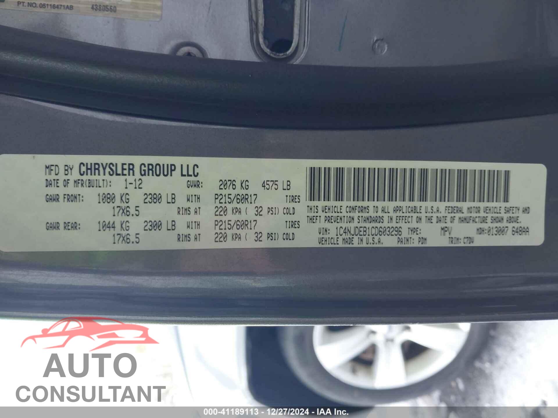 JEEP COMPASS 2012 - 1C4NJDEB1CD603296
