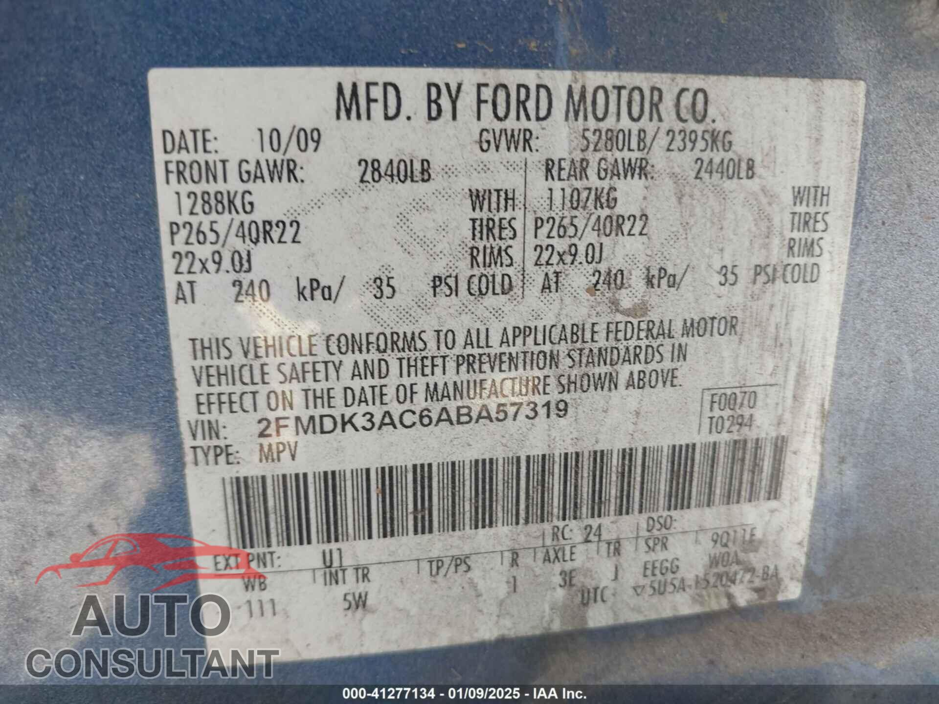 FORD EDGE 2010 - 2FMDK3AC6ABA57319