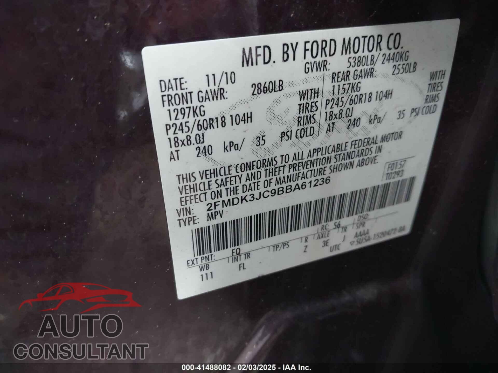 FORD EDGE 2011 - 2FMDK3JC9BBA61236