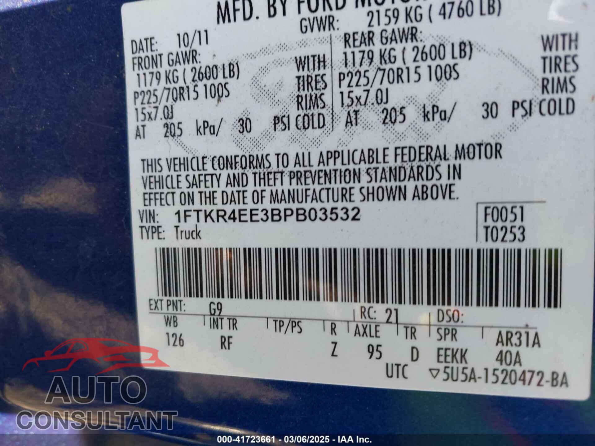 FORD RANGER 2011 - 1FTKR4EE3BPB03532