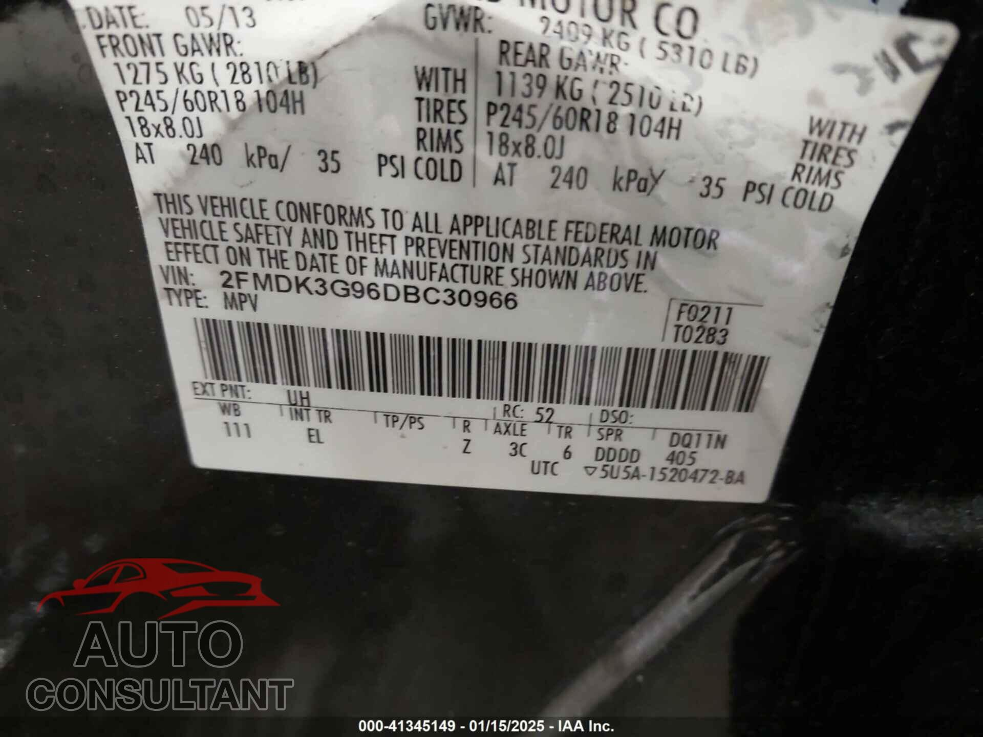 FORD EDGE 2013 - 2FMDK3G96DBC30966