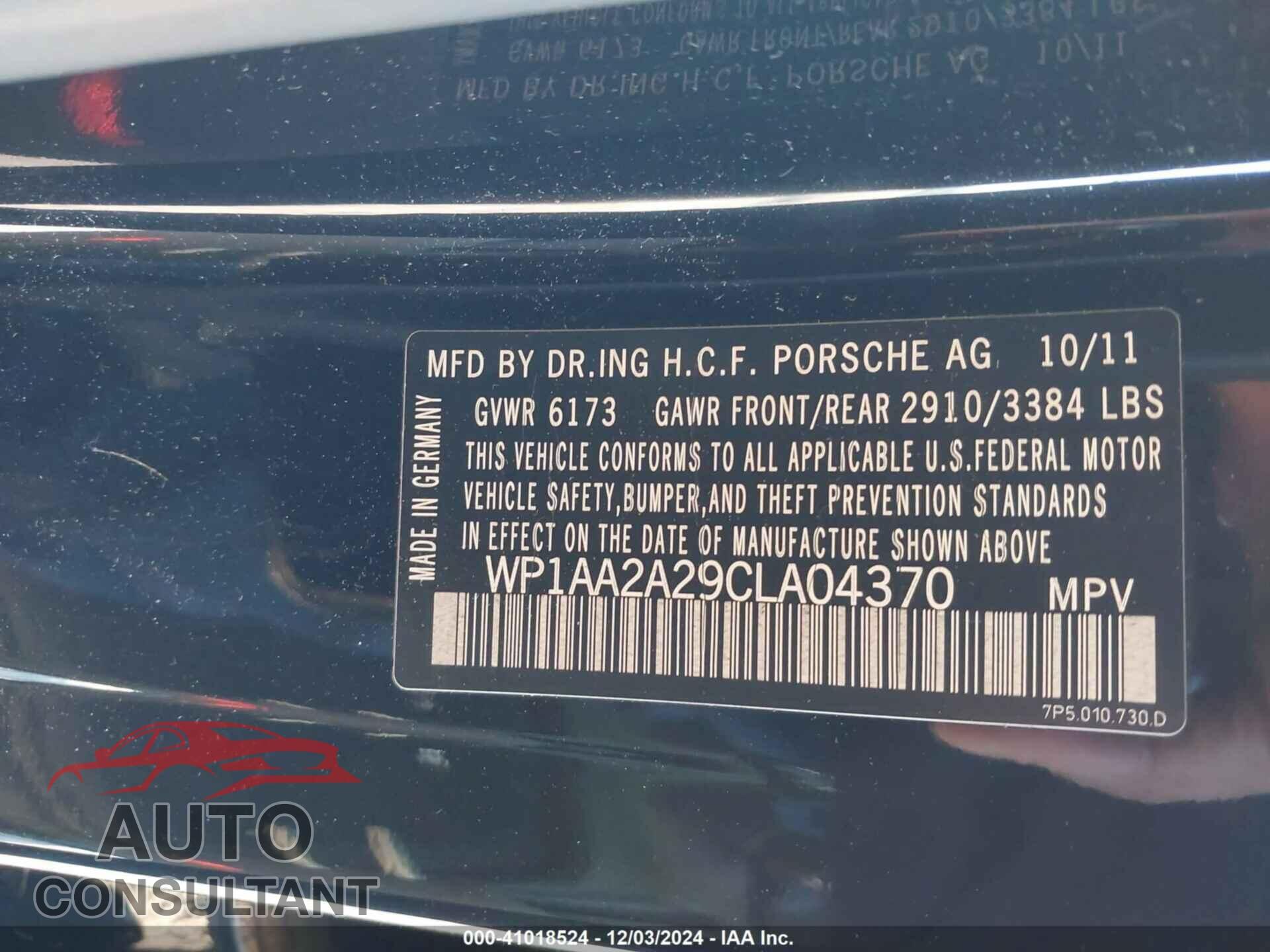PORSCHE CAYENNE 2012 - WP1AA2A29CLA04370
