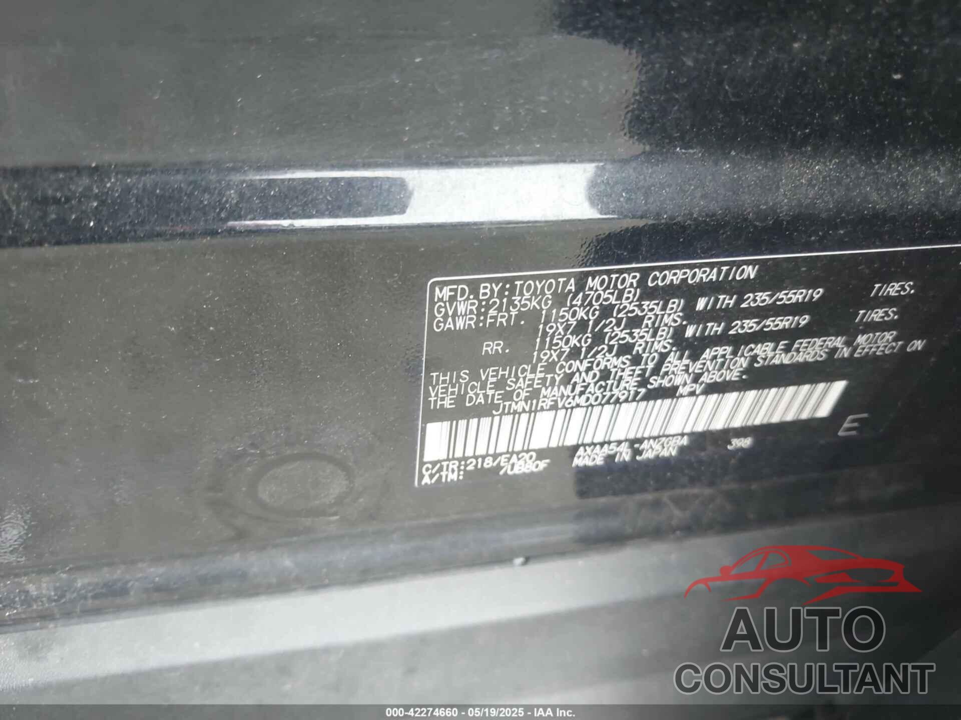 TOYOTA RAV4 2021 - JTMN1RFV6MD077917