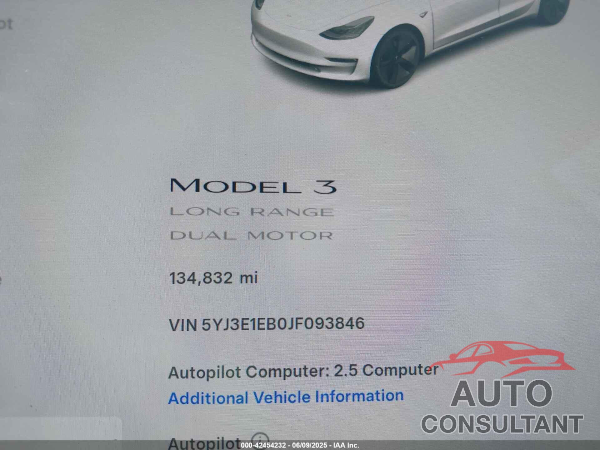 TESLA MODEL 3 2018 - 5YJ3E1EB0JF093846