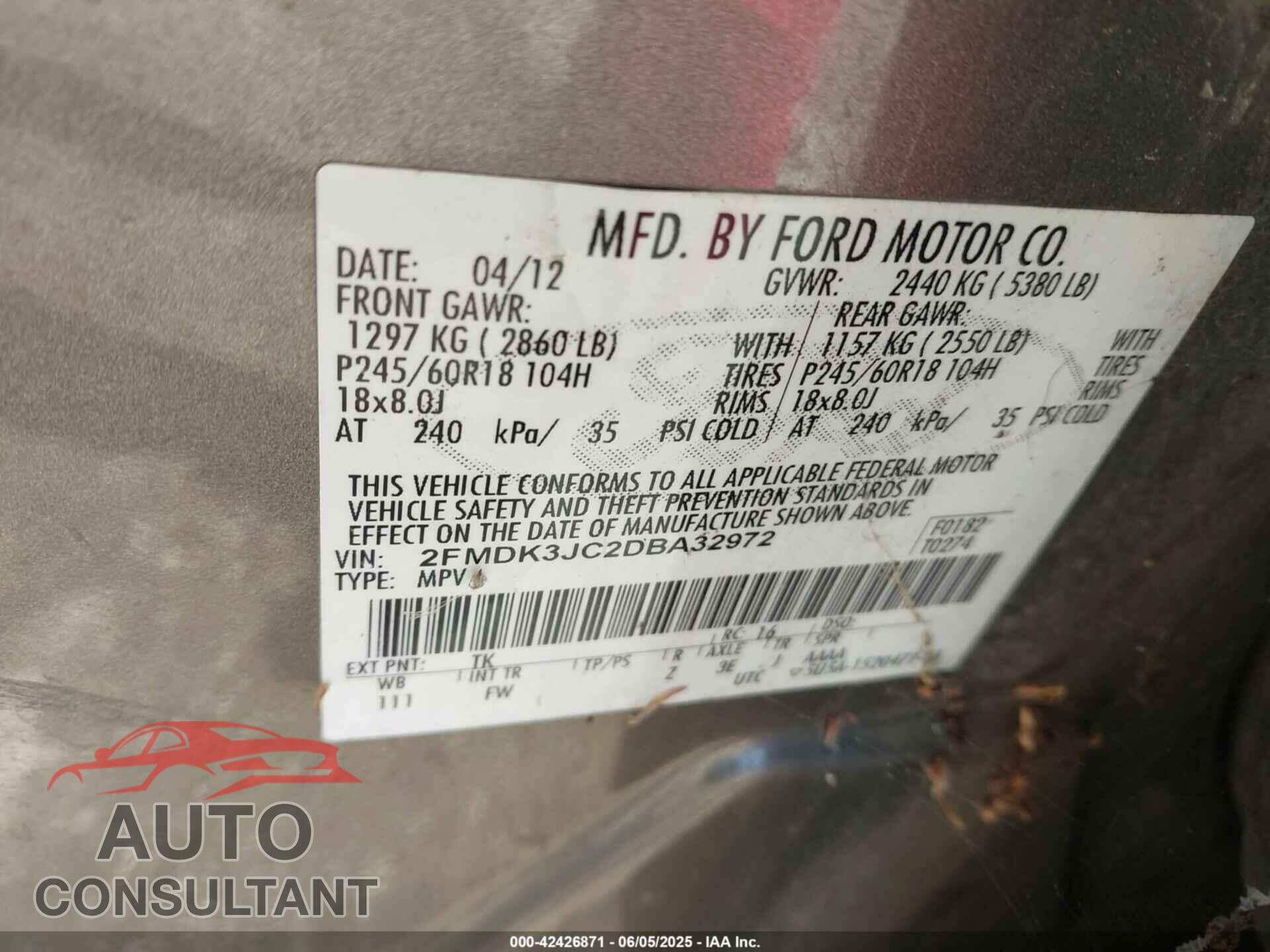 FORD EDGE 2013 - 2FMDK3JC2DBA32972