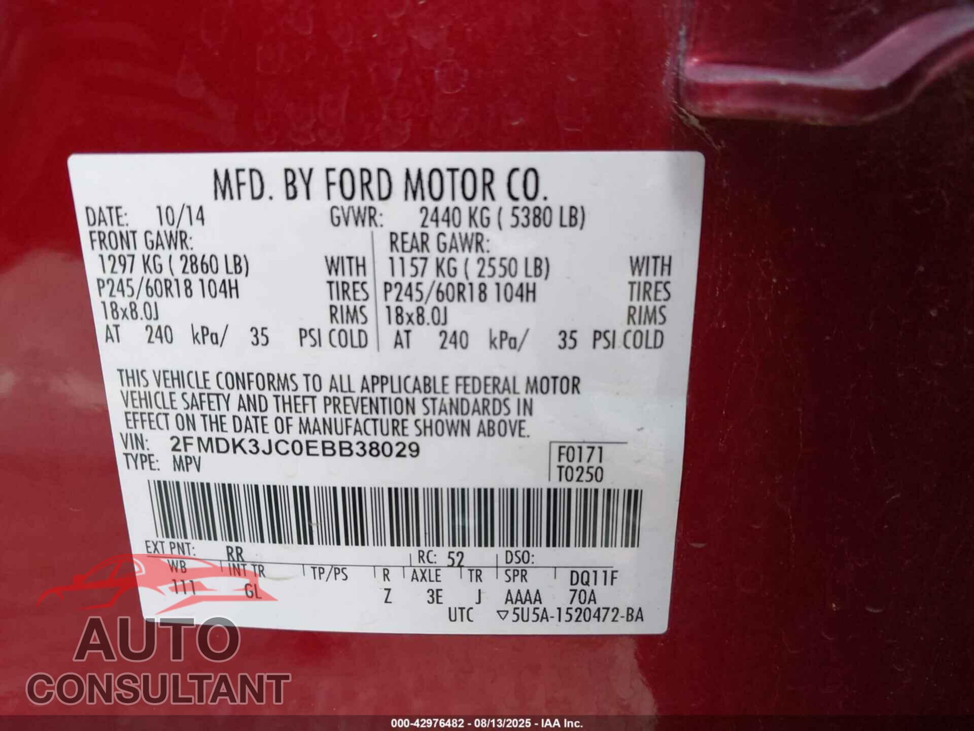 FORD EDGE 2014 - 2FMDK3JC0EBB38029