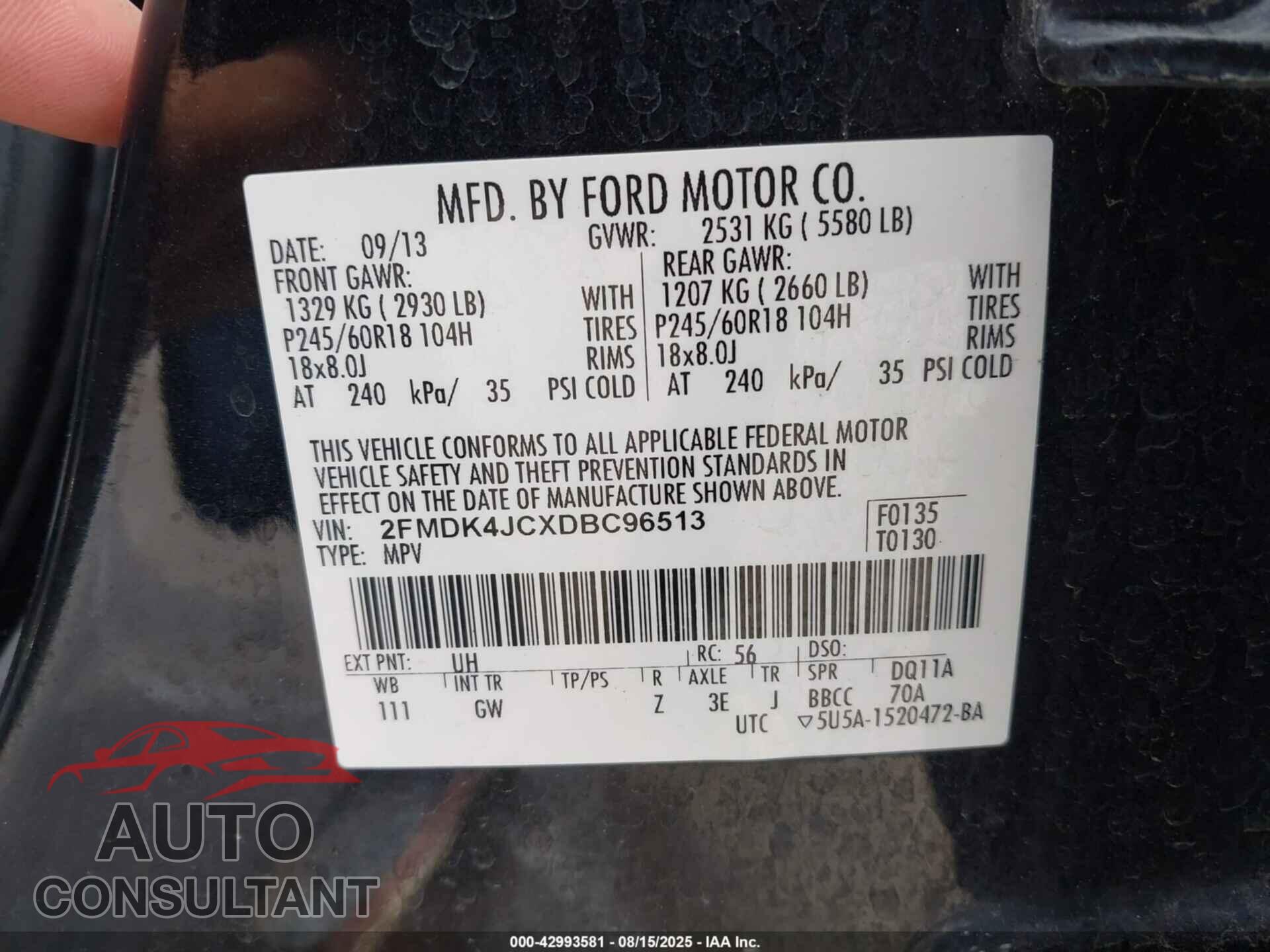 FORD EDGE 2013 - 2FMDK4JCXDBC96513