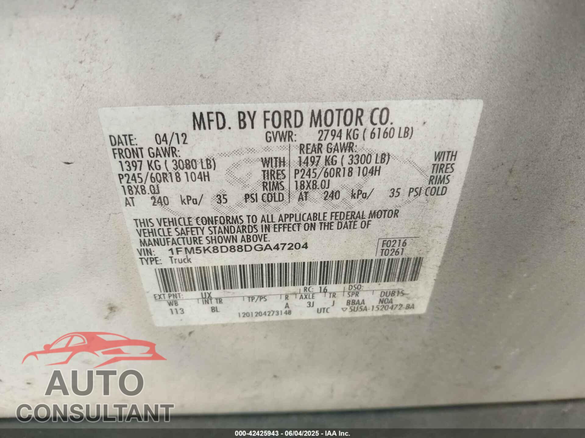 FORD EXPLORER 2013 - 1FM5K8D88DGA47204