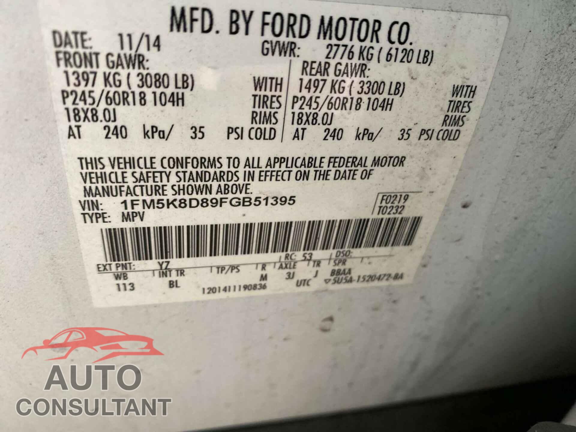 FORD EXPLORER 2015 - 1FM5K8D89FGB51395