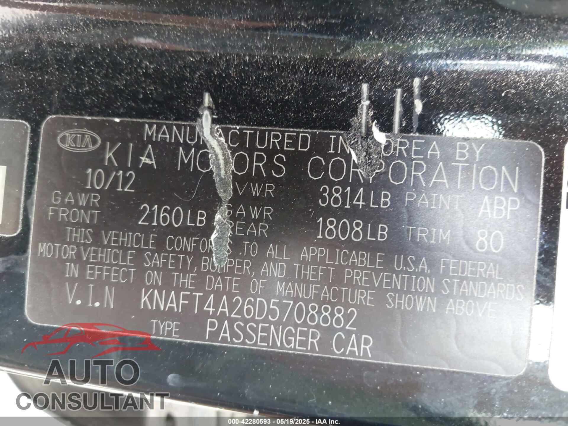 KIA FORTE 2013 - KNAFT4A26D5708882