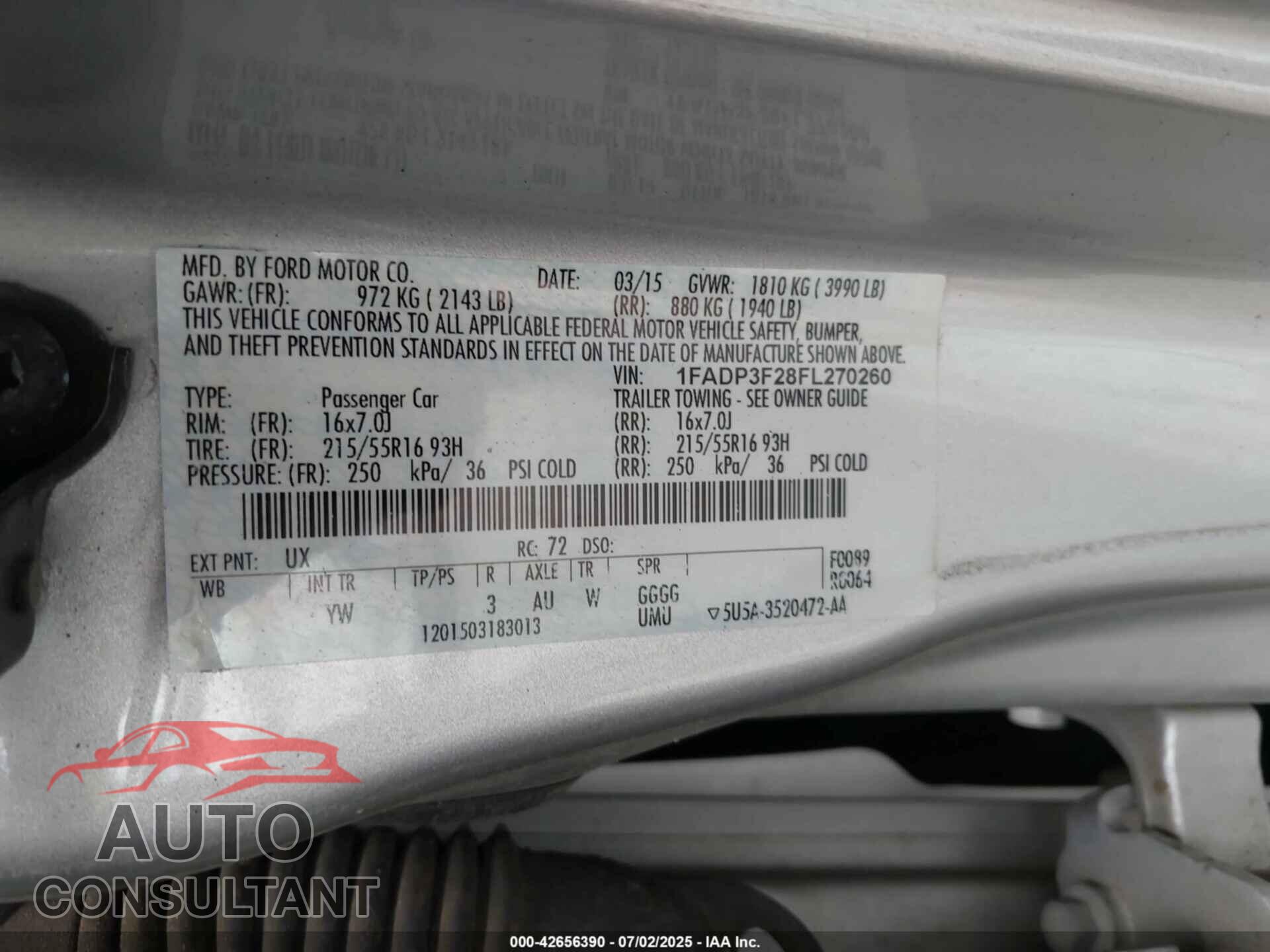 FORD FOCUS 2015 - 1FADP3F28FL270260