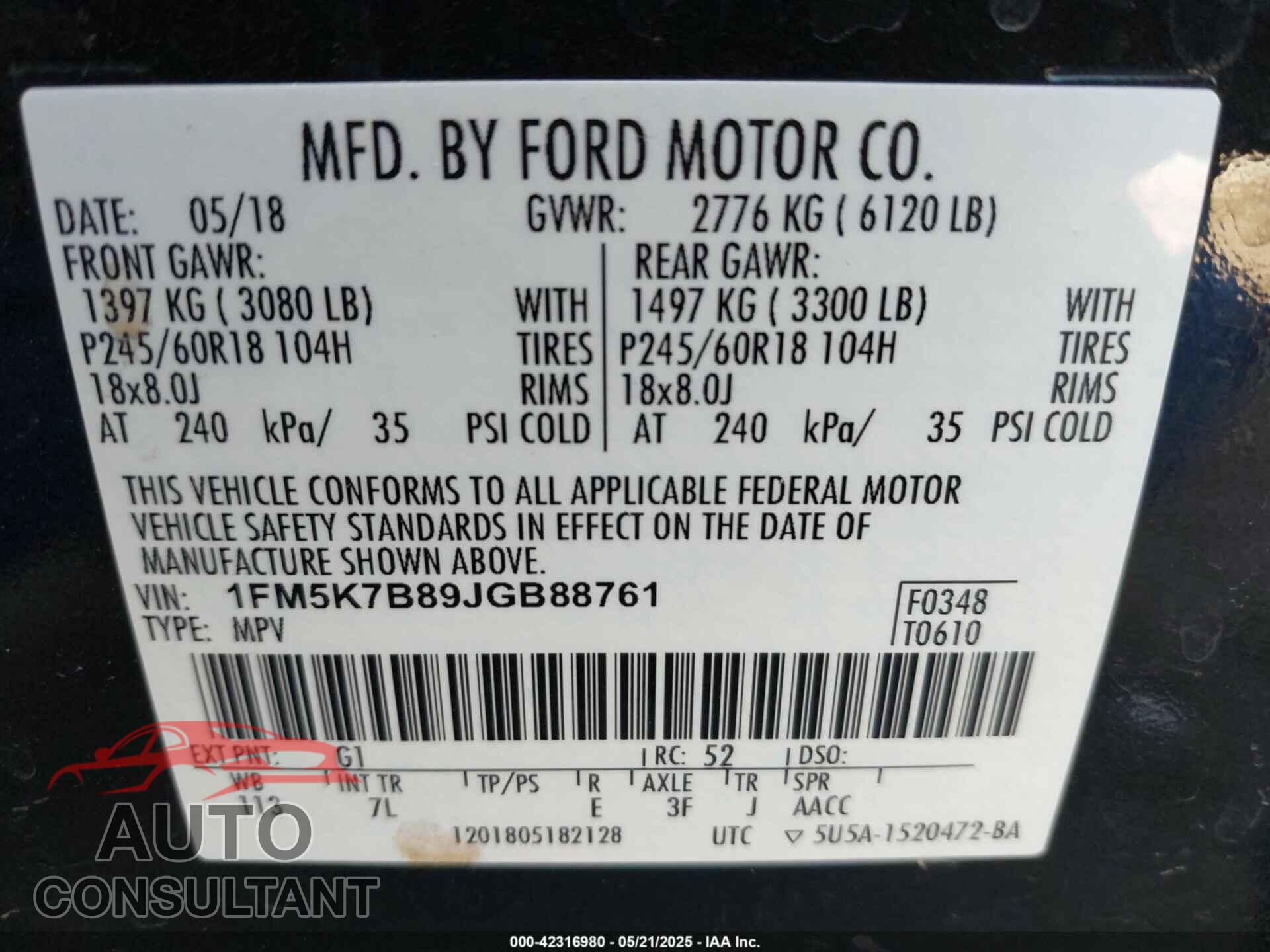 FORD EXPLORER 2018 - 1FM5K7B89JGB88761