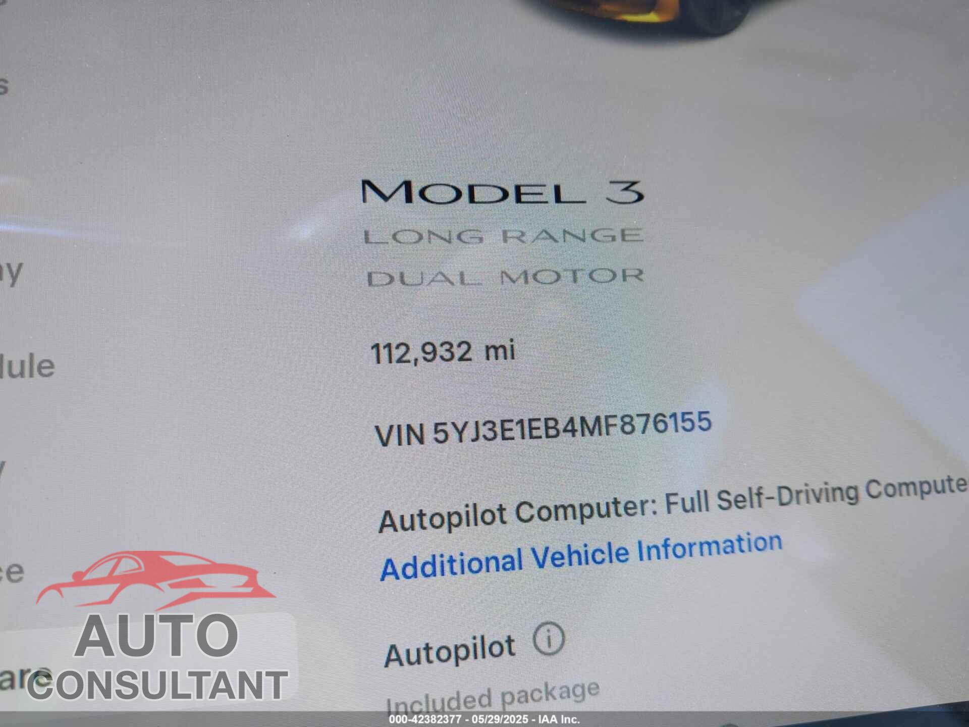 TESLA MODEL 3 2021 - 5YJ3E1EB4MF876155