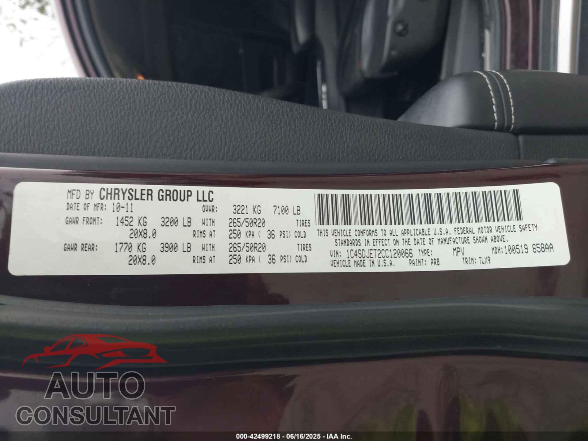 DODGE DURANGO 2012 - 1C4SDJET2CC120066