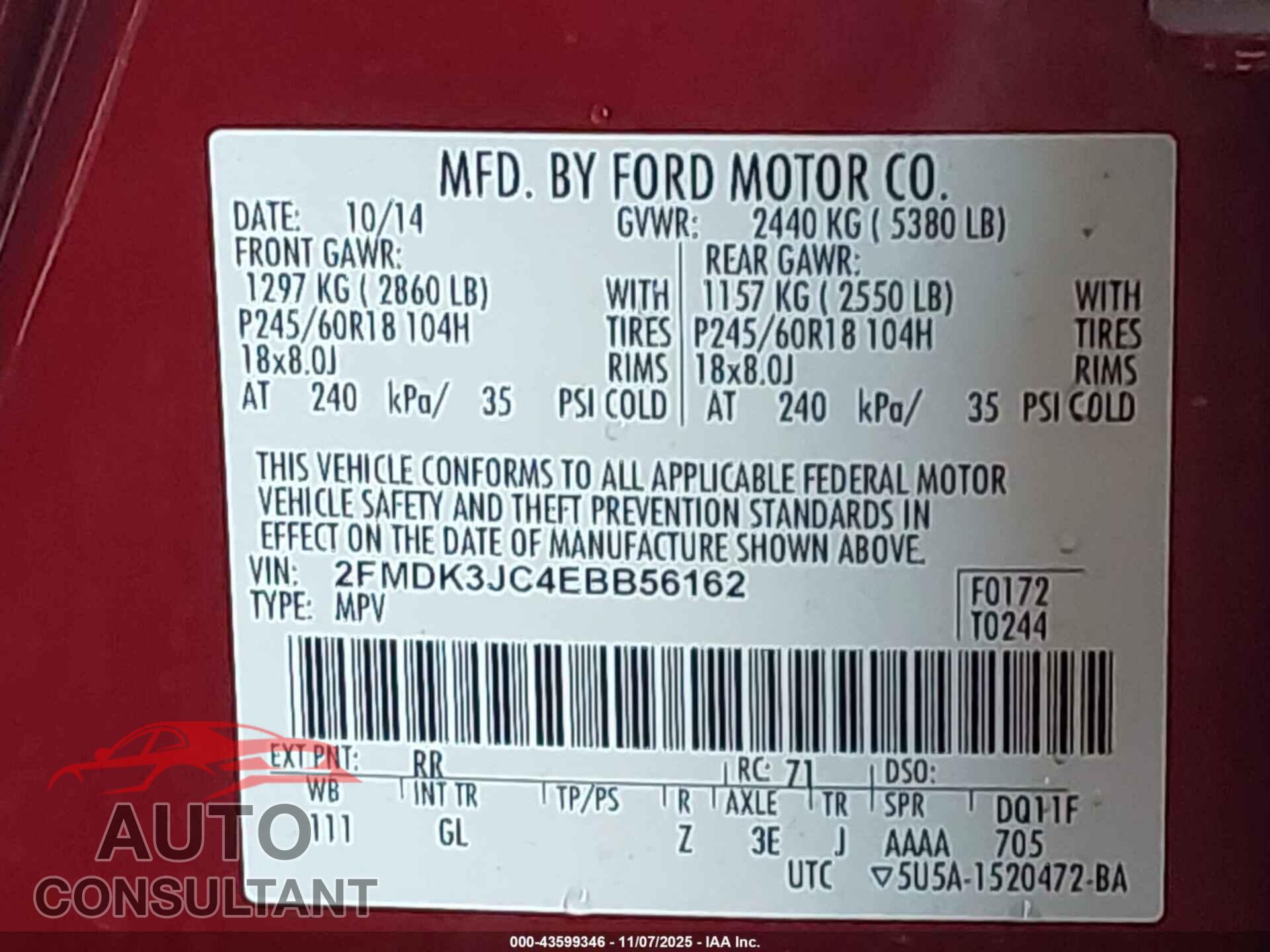 FORD EDGE 2014 - 2FMDK3JC4EBB56162