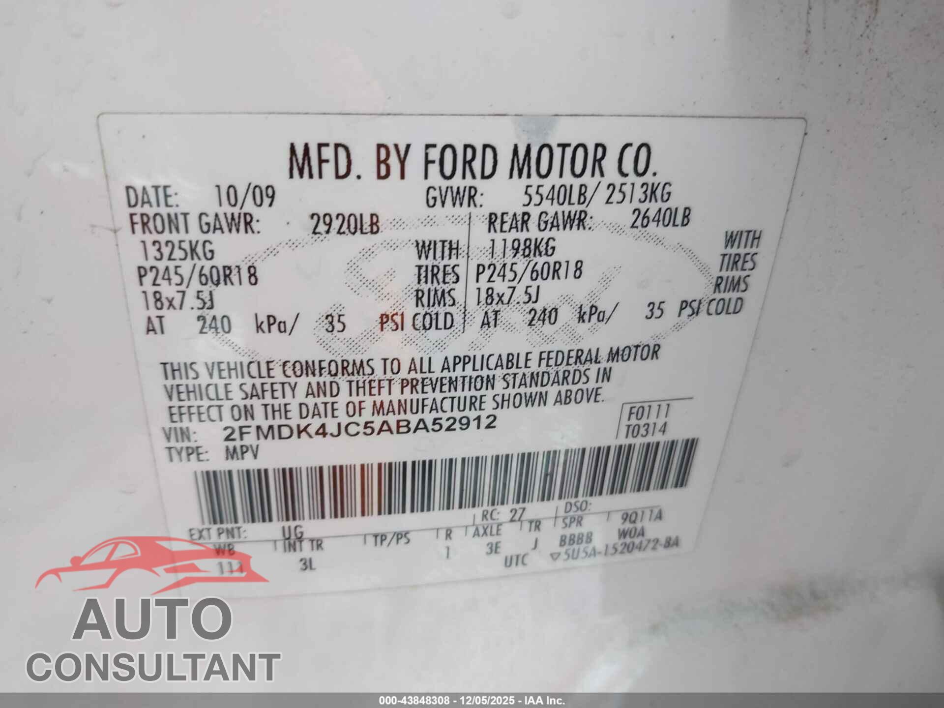 FORD EDGE 2010 - 2FMDK4JC5ABA52912
