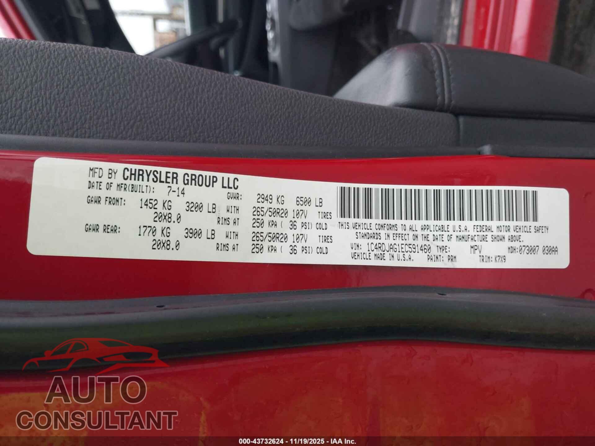 DODGE DURANGO 2014 - 1C4RDJAG1EC591460