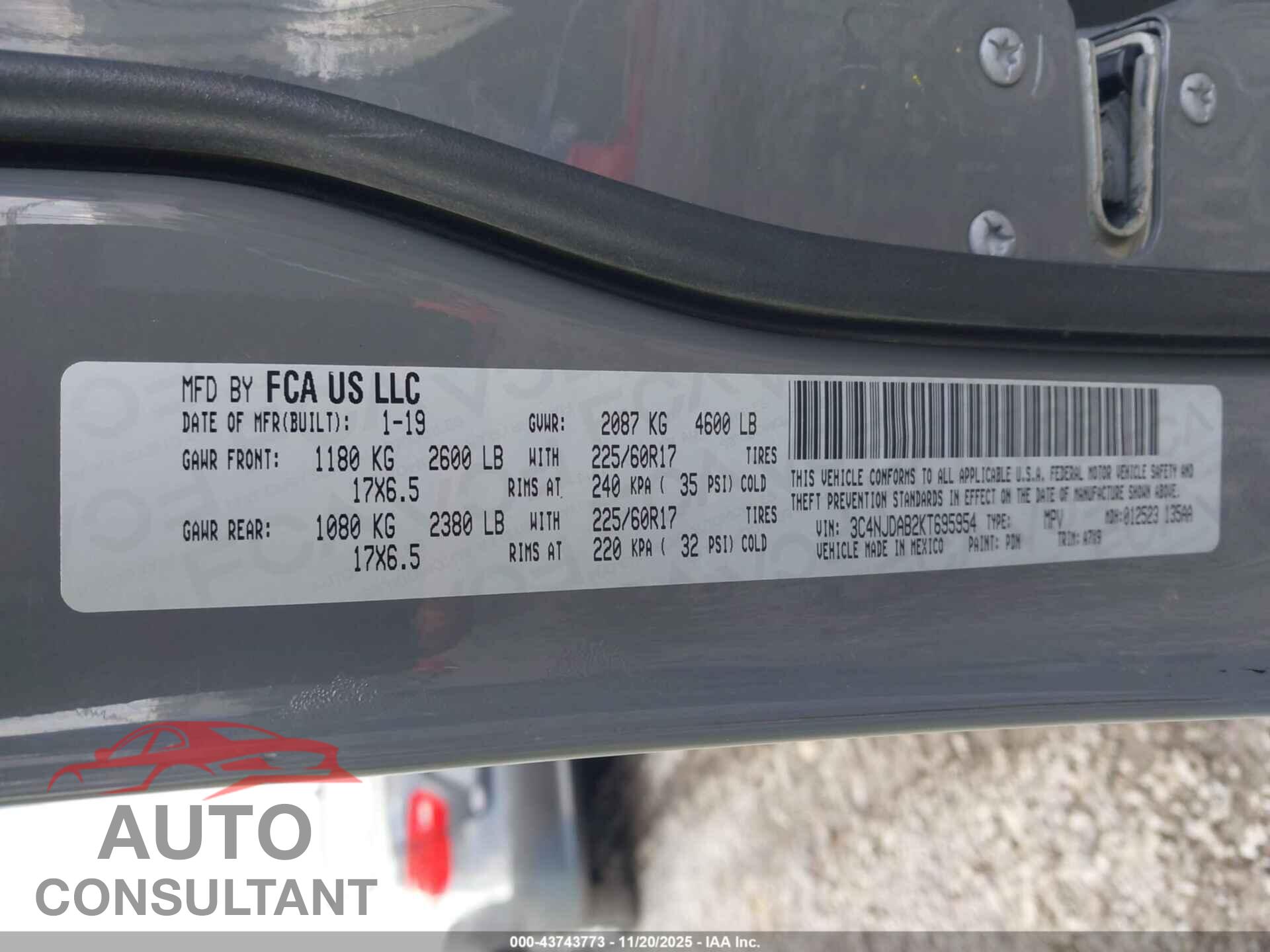 JEEP COMPASS 2019 - 3C4NJDAB2KT695954