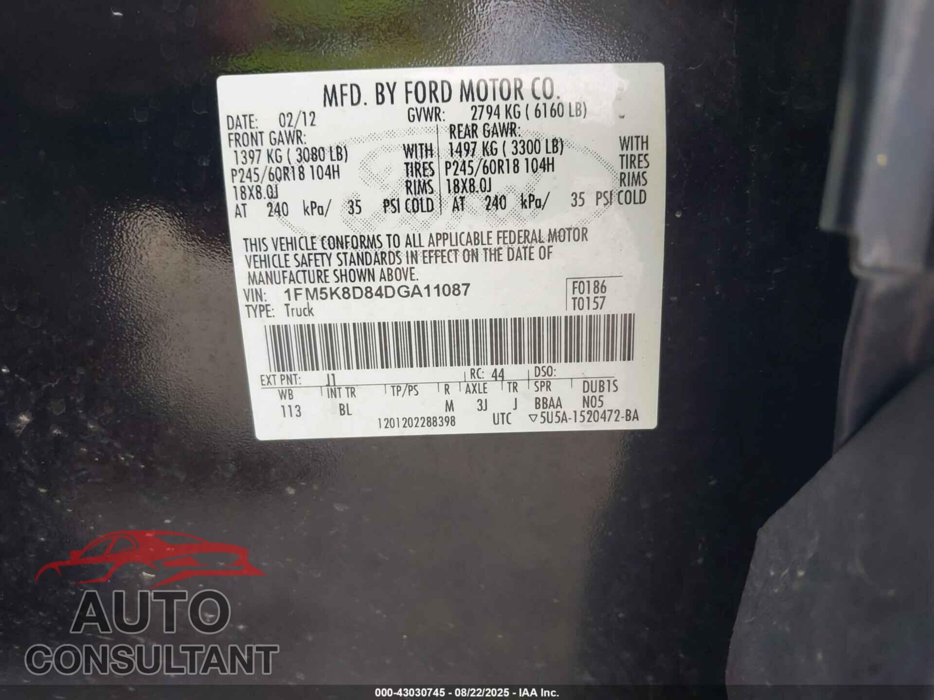 FORD EXPLORER 2013 - 1FM5K8D84DGA11087