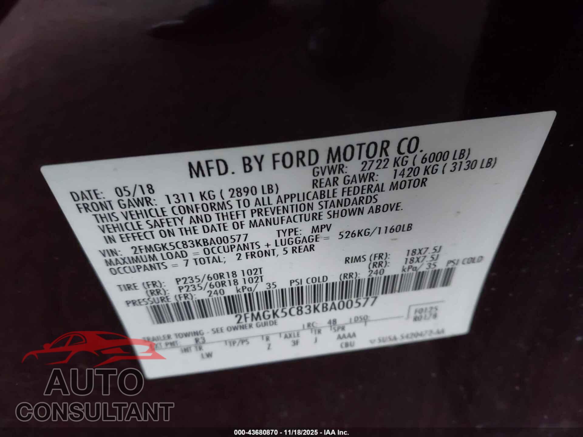 FORD FLEX 2019 - 2FMGK5C83KBA00577
