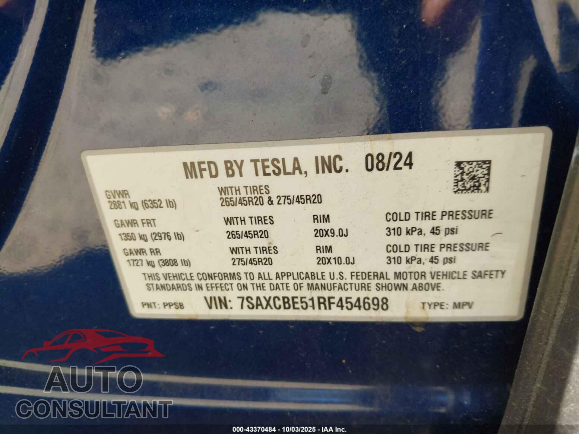 TESLA MODEL X 2024 - 7SAXCBE51RF454698