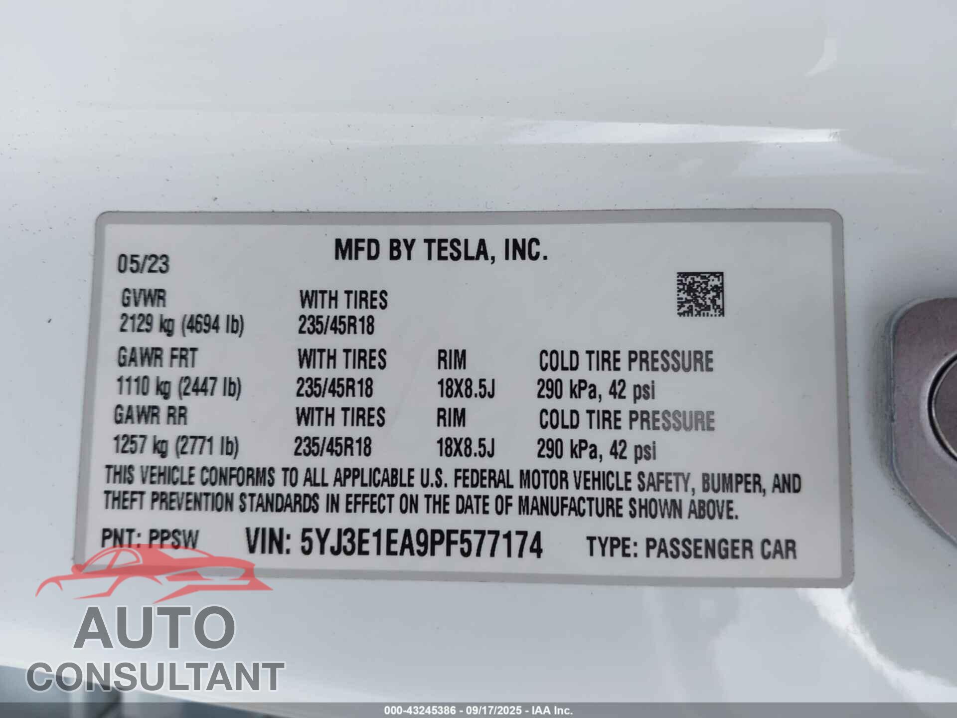 TESLA MODEL 3 2023 - 5YJ3E1EA9PF577174