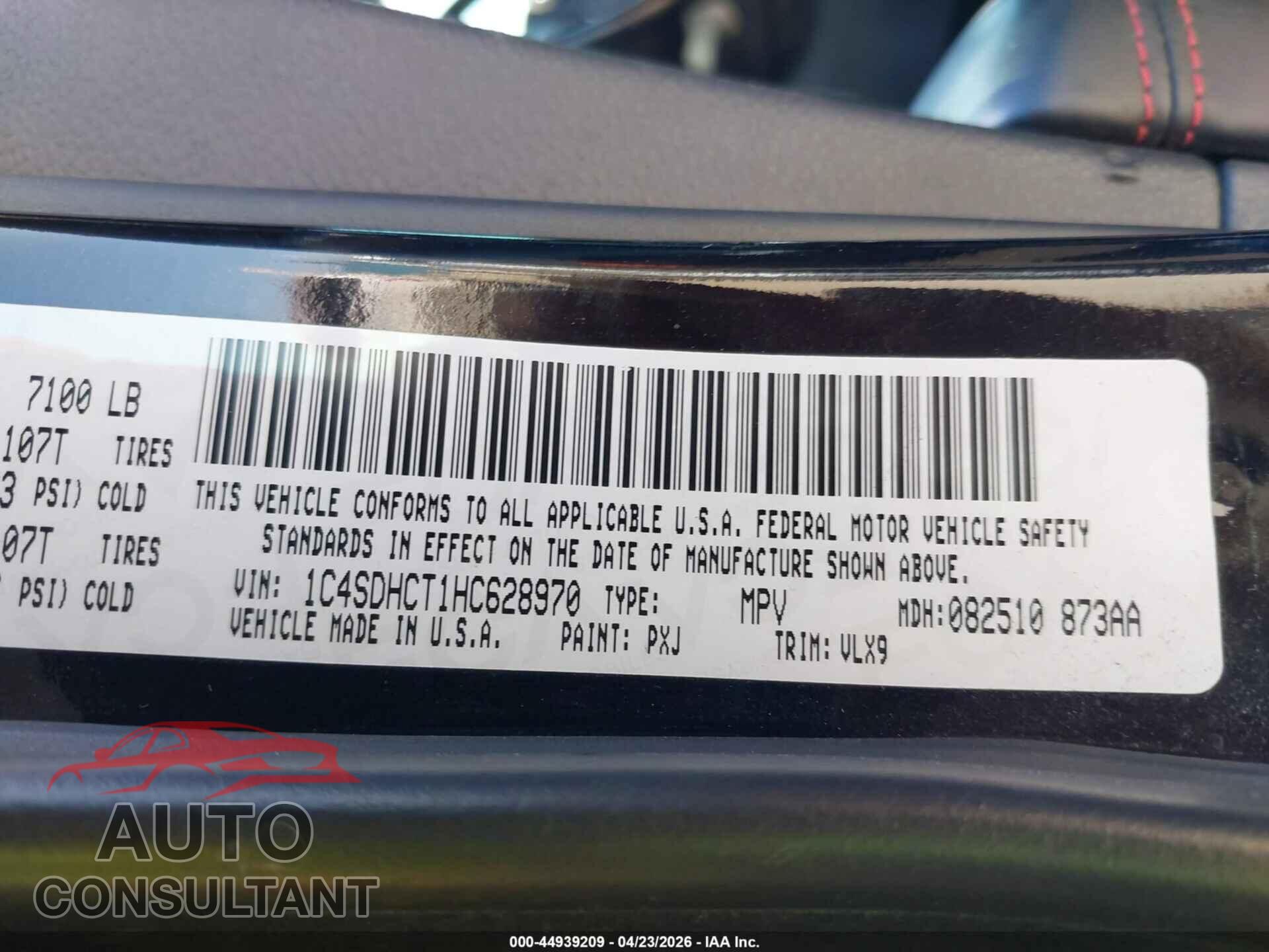 DODGE DURANGO 2017 - 1C4SDHCT1HC628970